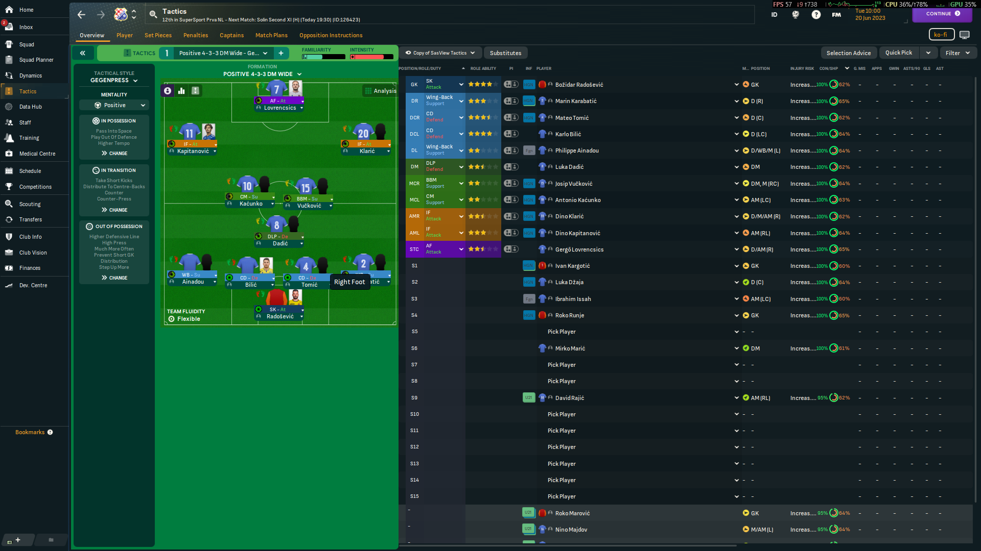 4-3-3 DM Wide tactic screenshot